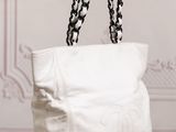 chanel white canvas tote bag with chain handles
