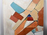an abstract painting of blocks and shapes on a white background