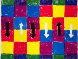 an image of a painting of arrows on a checkered background