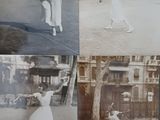 plusieurs photos d'une femme en train de manier une raquette de tennis sur un court de tennis