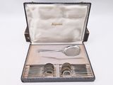 a silver spoon and spoon set in a case