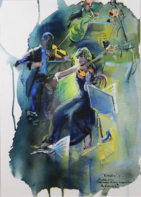 a painting of a group of people playing instruments