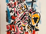 a picture of a painting of a motorcycle with graffiti on it