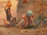 a painting of a group of people sitting on the ground