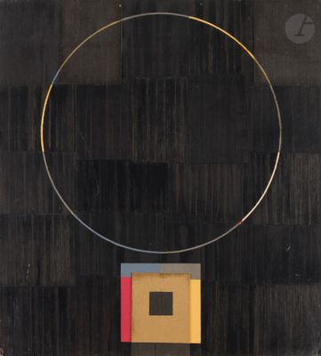une peinture représentant un cercle avec un carré au milieu