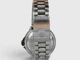 a close up of a watch on a white surface with a white background