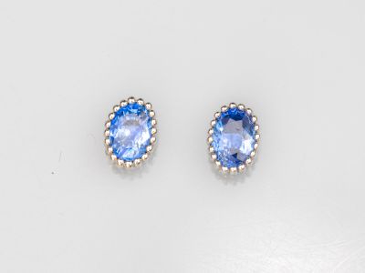a pair of blue sapphire and diamond earrings