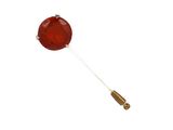 the lapel pin is made of red glass and has a wooden handle