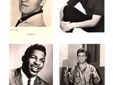 several black and white photos of a man in a suit and tie