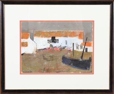 an image of a painting of a boat in a field