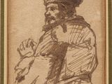 dessin représentant un homme coiffé d'une toque de chef et tenant un couteau