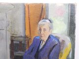 painting of an old woman sitting in a chair in a room