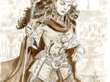 une image représentant un dessin d'un homme en armure avec un oiseau sur l'épaule