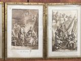 three framed pictures of a group of people in a room