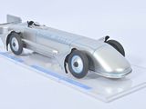 a model of a silver race car on a clear surface