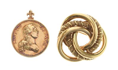 two gold rings and a penny on a white background
