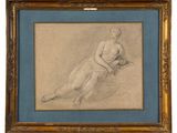 a drawing of a nude woman sitting on the ground