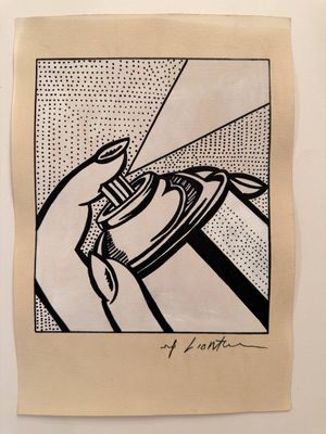 a black and white drawing of a person holding a cup