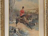tableau représentant un homme à cheval, avec un chien en arrière-plan