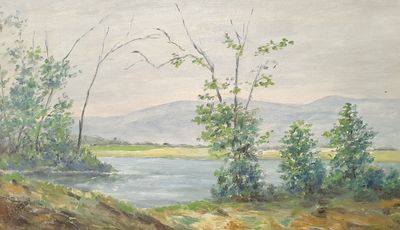 L. DELANNOY (XXème) Paysage en bord de lac