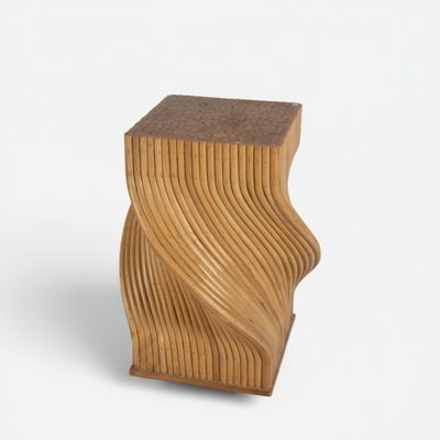 an image of a wooden table with a wave design on it
