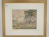 an image of a picture of a painting of birds flying over a field