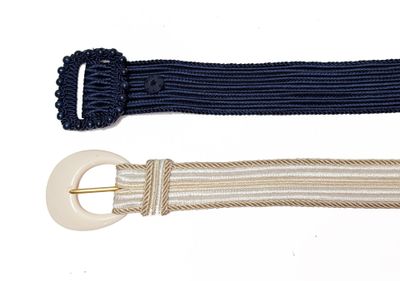two belts with a white buckle and a blue belt with a white buckle
