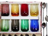 a set of six glasses and spoons in a box