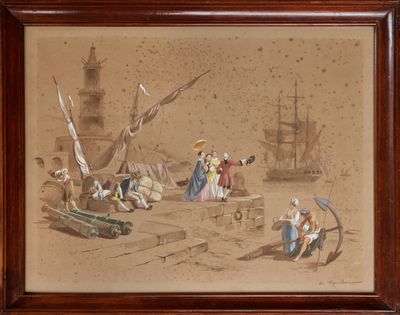 DE MARCILLAC - Réunion de personnages sur le quai d'un port …