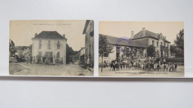 St-Moreil : Lot de 2cpa : Vue intérieure (pli vertical), carte ra...