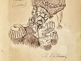 un vieux dessin représentant un ours avec un chapeau sur la tête