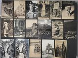 several old black and white photographs of people in front of a building
