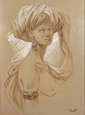 tableau représentant une femme portant un turban et un foulard sur la tête
