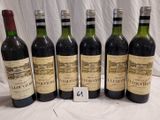 six bouteilles de vin rouge sont alignées sur une table