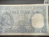 un ancien billet français de 20 francs sur lequel figure le portrait d'un homme