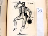 un vieux livre sur lequel figure le dessin d'un homme portant un haut-de-forme