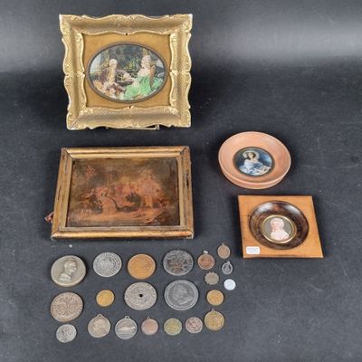 a picture of a collection of coins and a picture of a woman