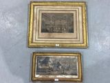 two framed pictures of a painting of a man and a woman on a horse