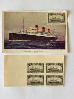 une vieille carte postale sur laquelle figure l'image d'un grand navire