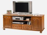 a wooden entertainment center with a flat screen tv on it