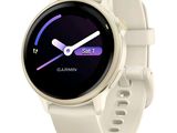 une montre connectée blanche avec un écran violet