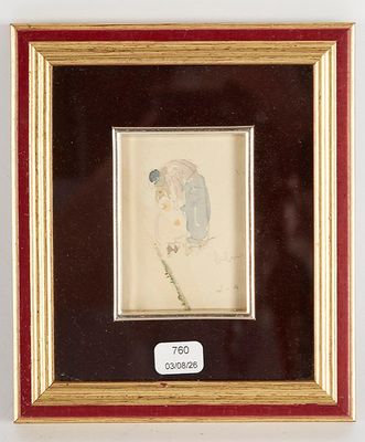 tableau représentant une femme avec un enfant sur les genoux, dans un cadre doré, sur fond blanc