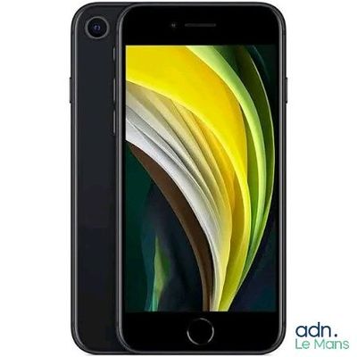 un iPhone SE noir avec un motif tourbillonnant jaune et vert sur l'écran