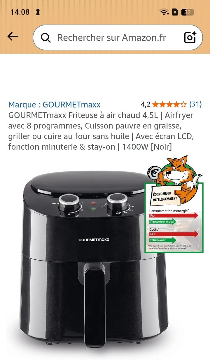 Air fryer 4,5L GourmetMaxx La première photo est non contrac…
