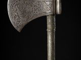 an old axe on a black background