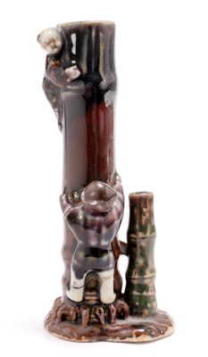 PORTE-PINCEAUX en porcelaine polychrome en forme de bambous …