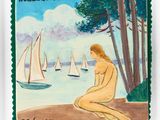 un tableau représentant une femme assise sur la plage