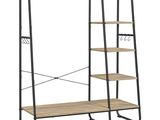 une étagère en bois et en métal comportant trois tablettes de chaque côté