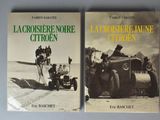 two books on a table with a picture of an old car and a man driving a car