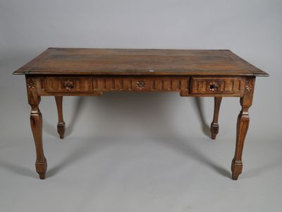 an old wooden desk with two drawers and a drawer underneath it